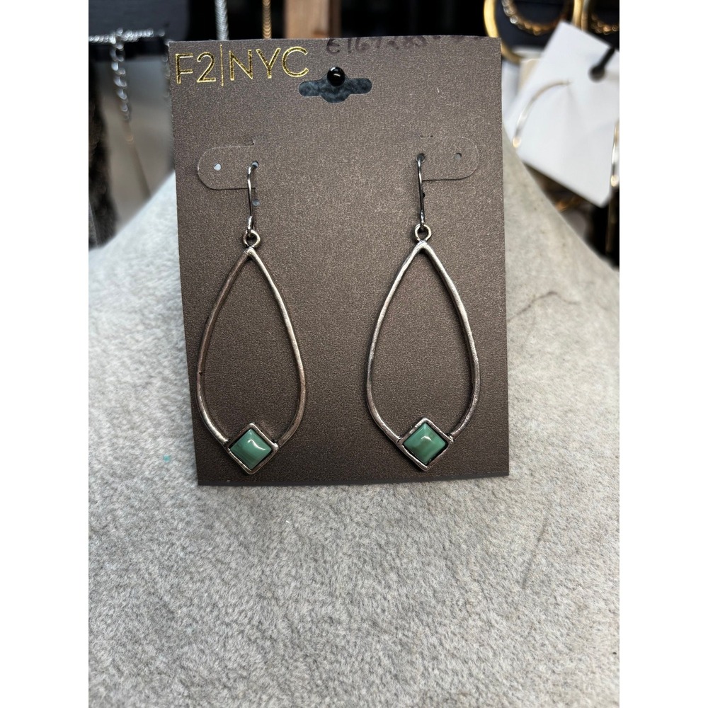 #12. Silver-Tone Teardrop Dangle Earrings with Sage Green Accent Stone